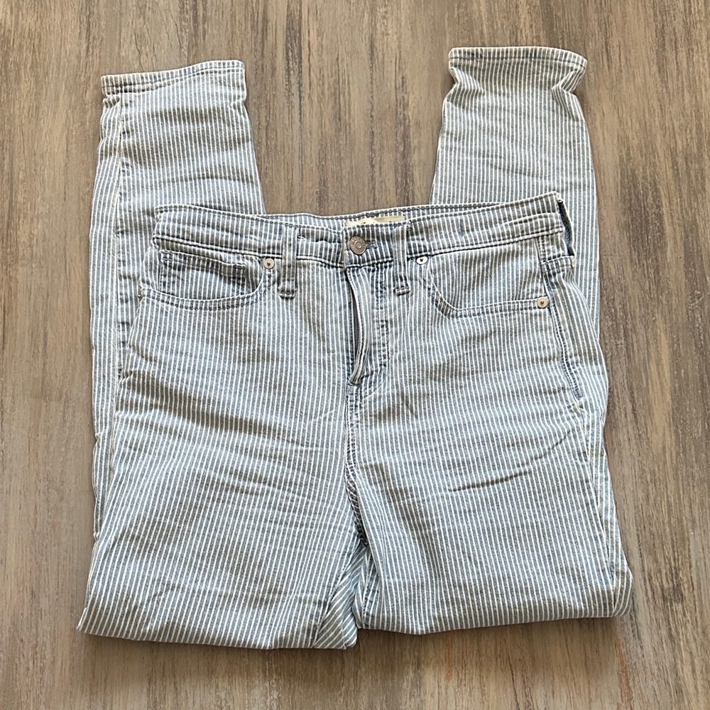 Madewell Blue and White Striped Straight Leg Jeans